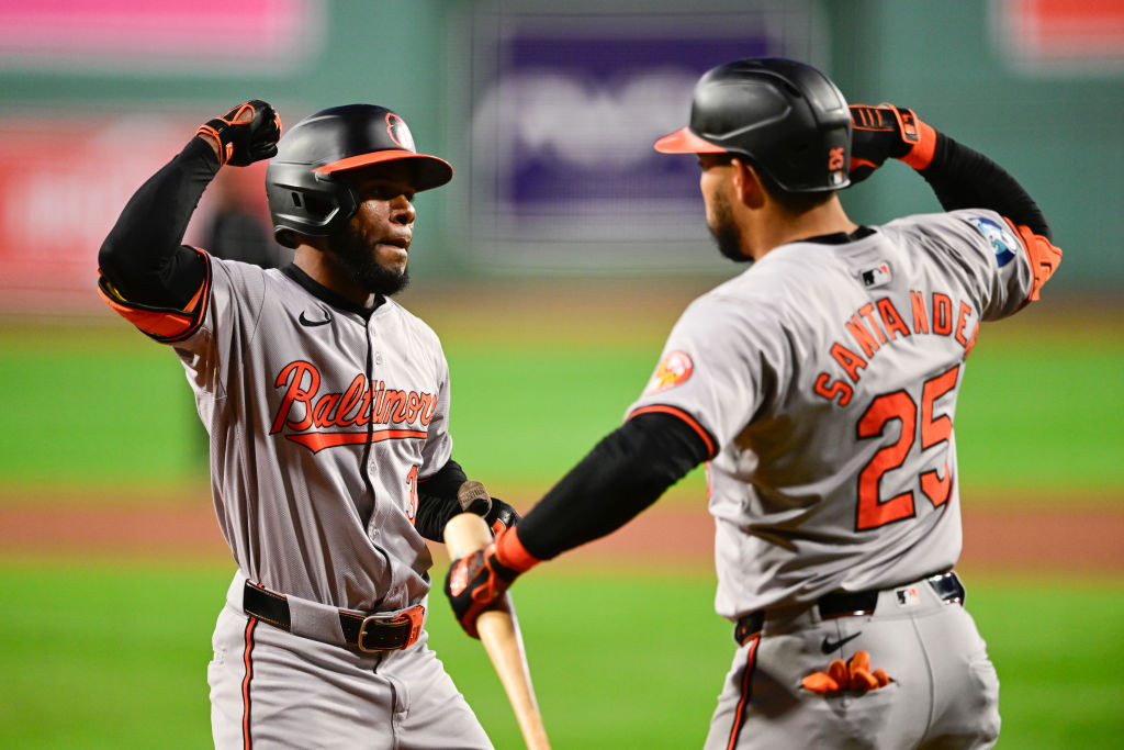 Mullins and Santander celebrate home run