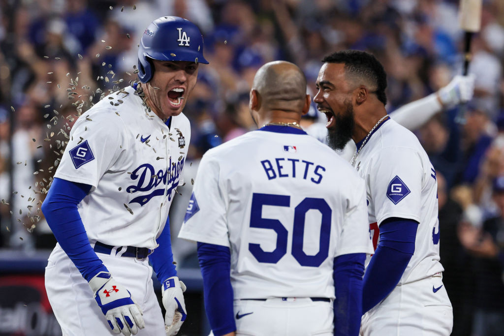 Freeman, Betts and Hernandez celebrate