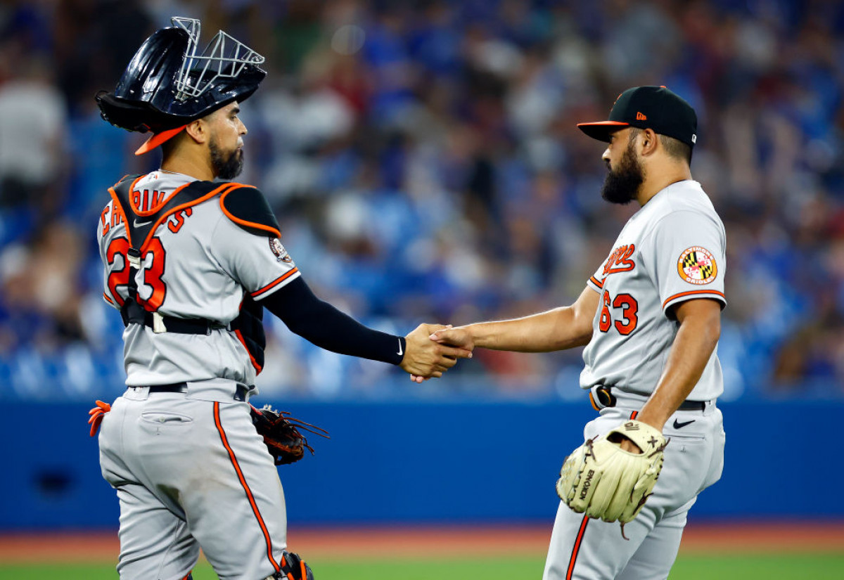 Jorge Mateo, Rougned Odor and Ryan McKenna of the Baltimore Orioles News  Photo - Getty Images